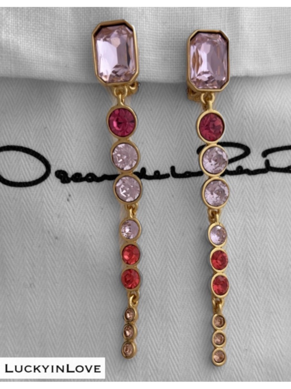 Oscar de la Renta • Tapered Crystals CZ Drop Clip on Earring - Picture 2 of 16